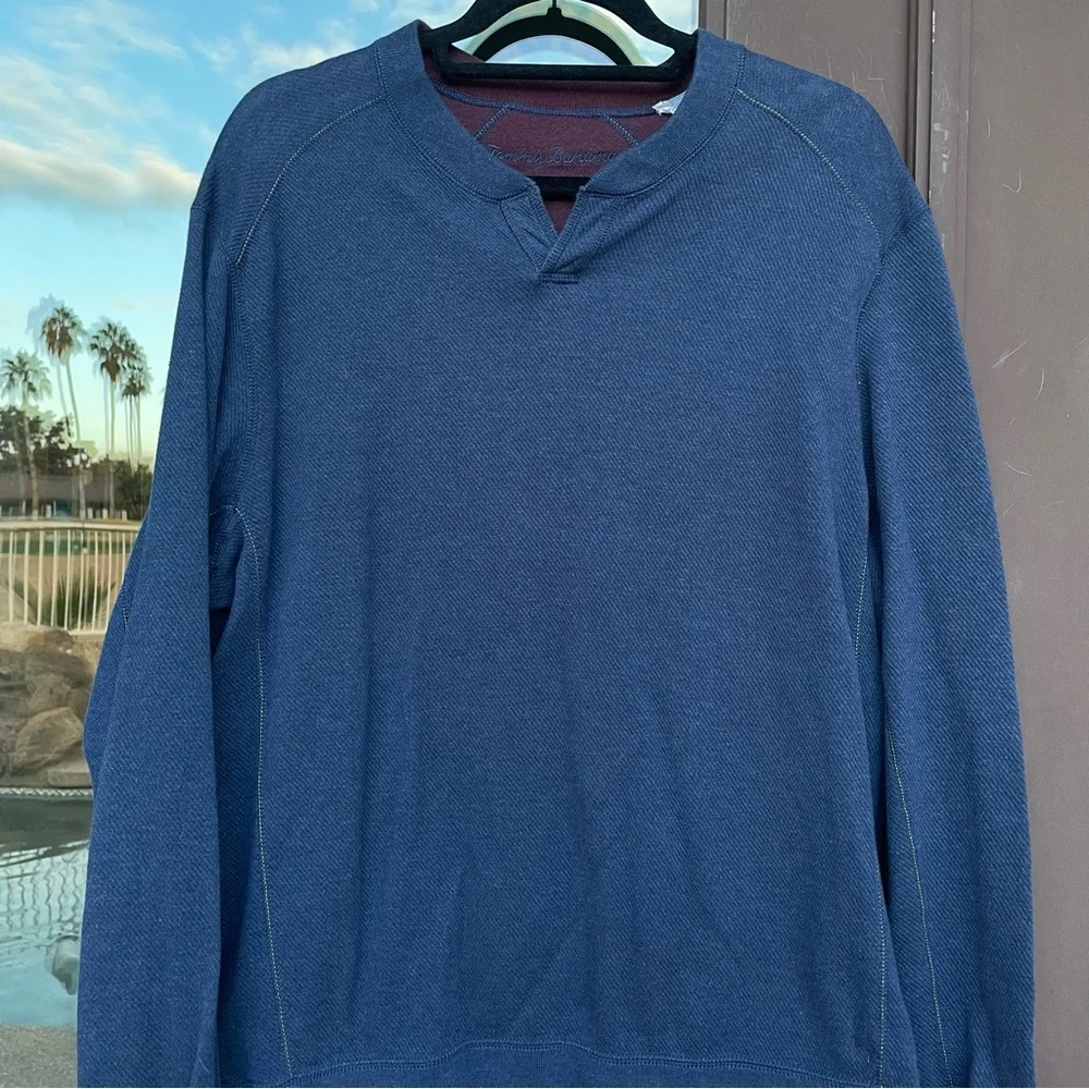 Tommy Bahama Reversible Navy/Burgundy Split Collar Sweater M